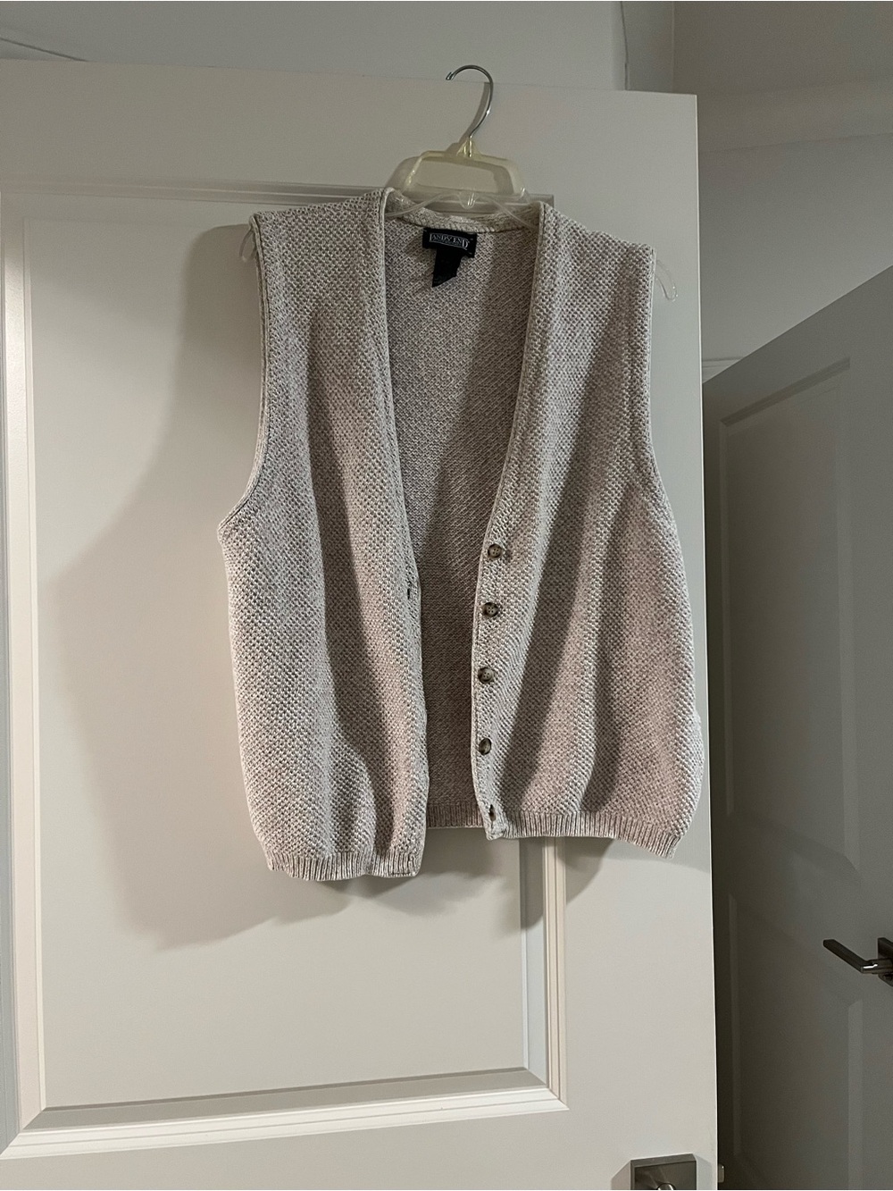 Lands' End Light Cream Button-Front Knit Vest